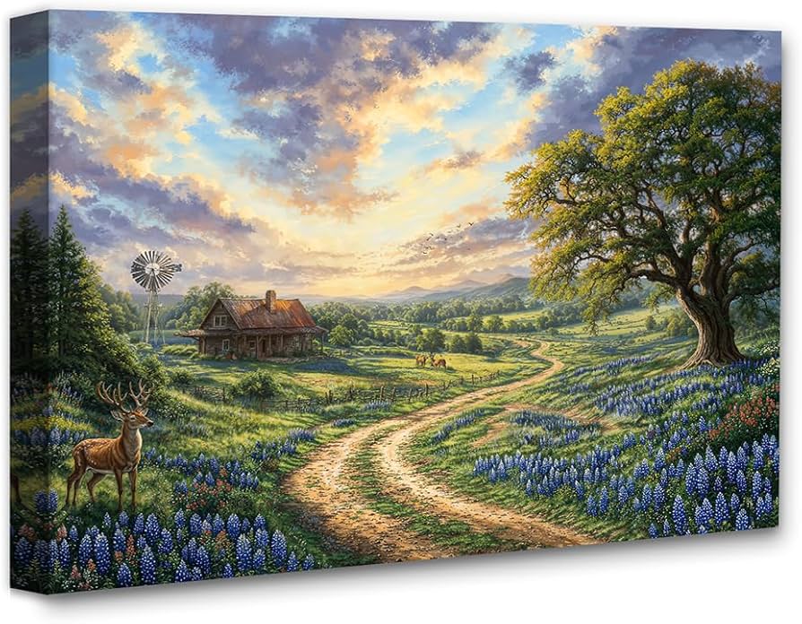 Amazon.com: Texas Sunset Rustic Countryside Landscape Painting