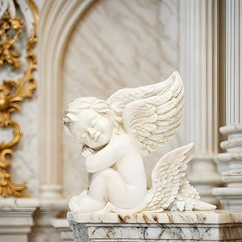 Amazon.co.jp: 樹脂天使像、白い天使像置物,愛らしい天使の彫刻記念像