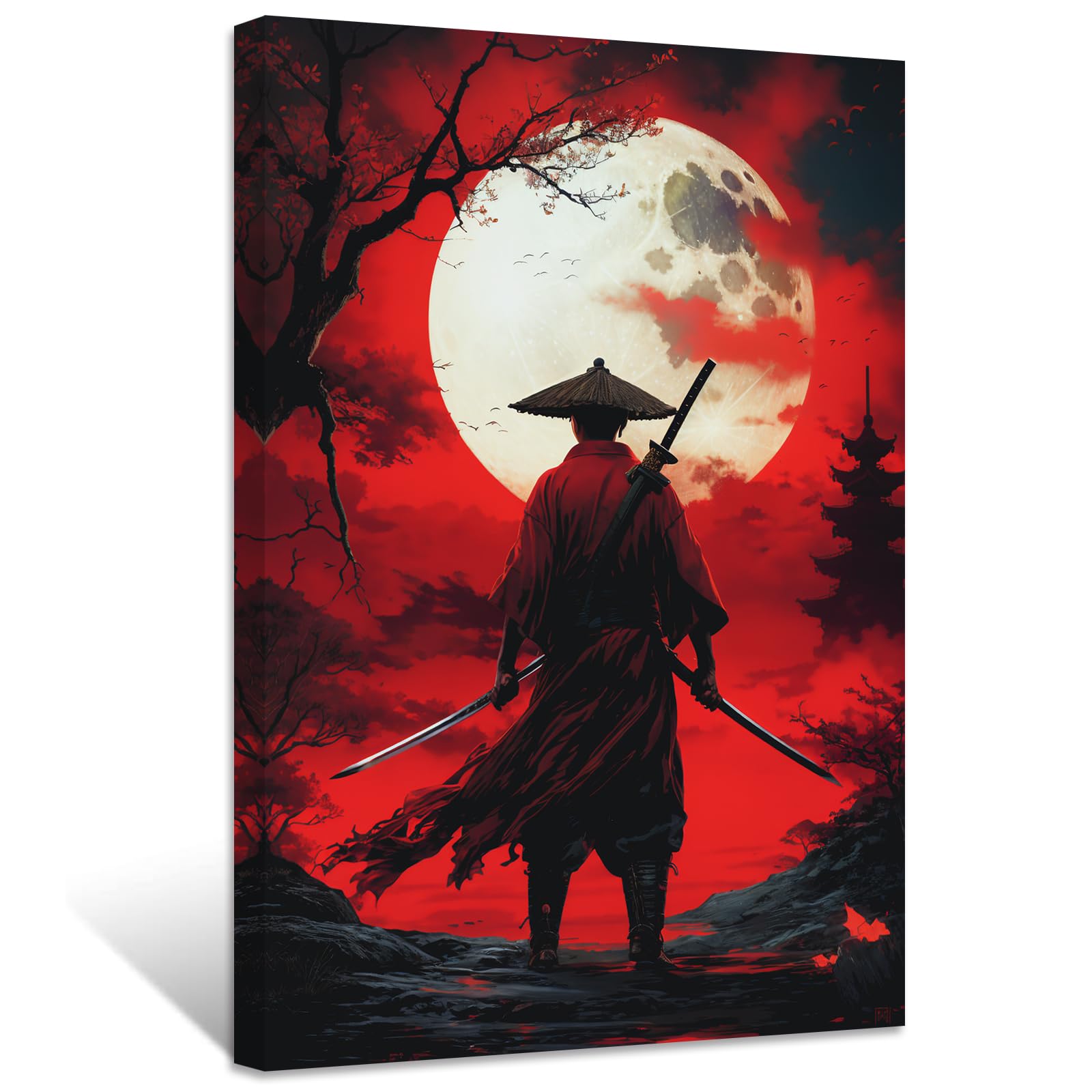 Amazon.com: ZXHYWYM Samurai Canvas Wall Art Samurai Back Full Moon