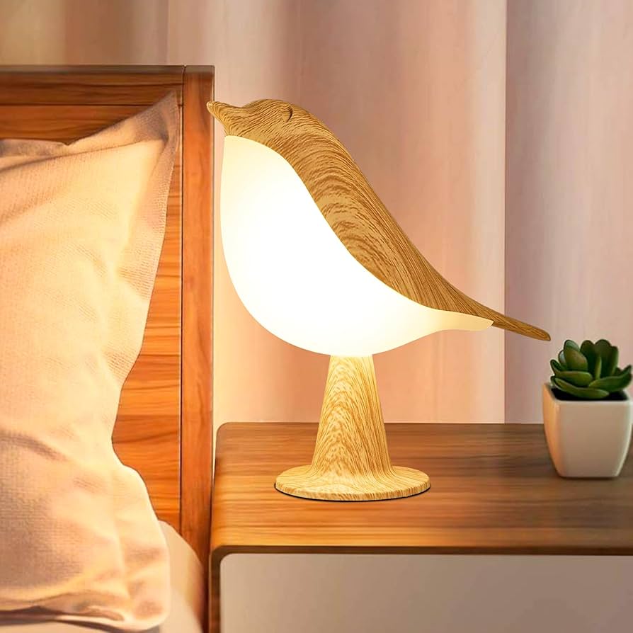 GODENBA Small Cordless Bird Lamp, Touch Night Light with 3 Color