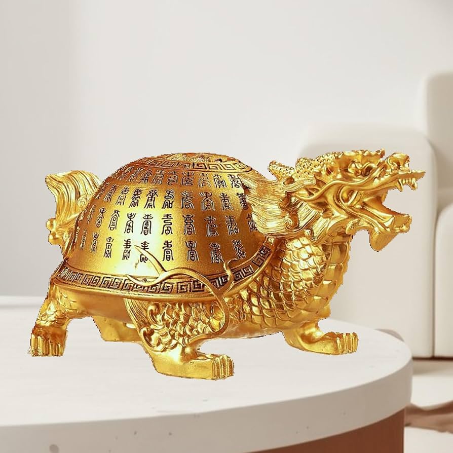 Amazon.co.jp: 風水 ドラゴン 亀 亀像 長寿 亀像 樹脂 ゴールデン