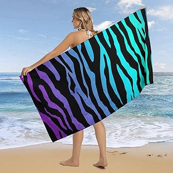 Amazon｜バスタオル 大判 ゼブラ柄 青 紫 黒 湯上がりタオル メンズ