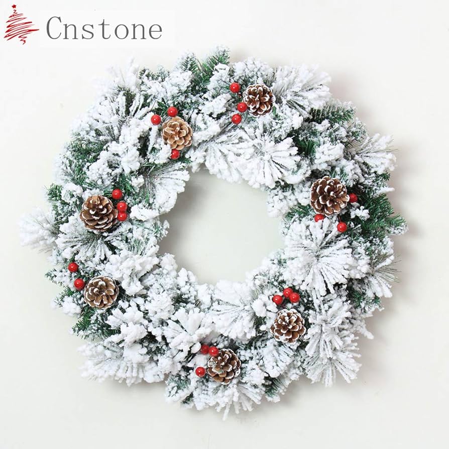 Amazon.co.jp: Cnstone クリスマスリース 50cm 60cm 大き目 雪加工