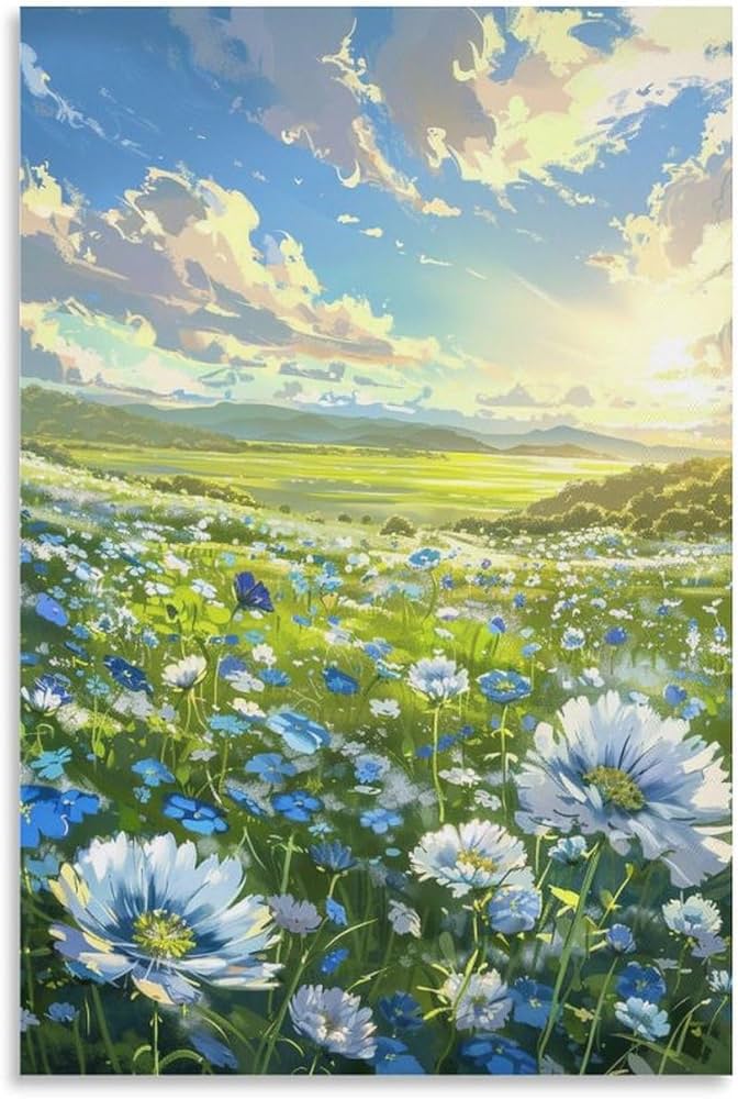 Amazon.co.jp: 絵画 山野に咲く花畑の美しい風景インテリア 絵画