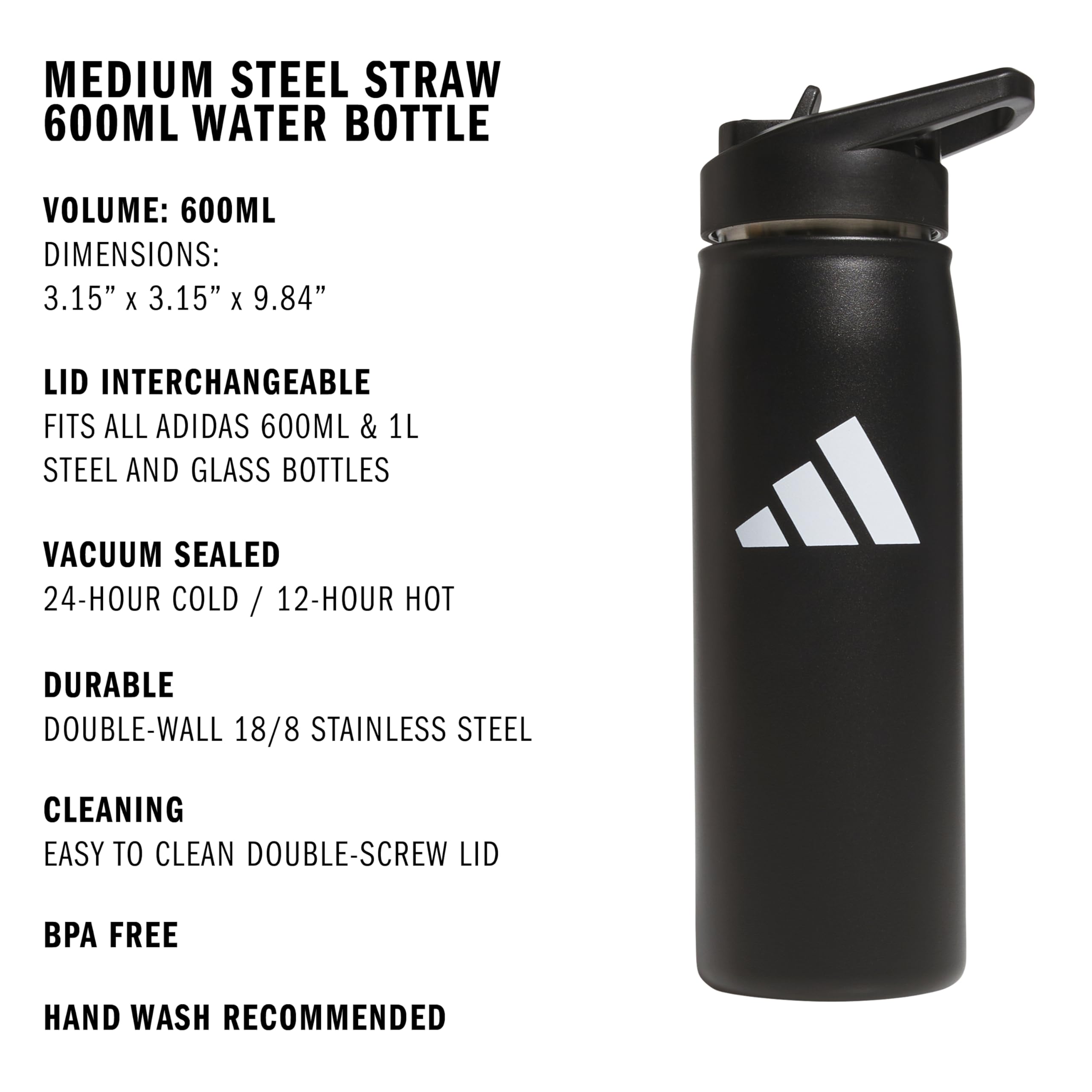 Amazon.co.jp: adidas M スチールストロー 600 メタルボトル ブラック