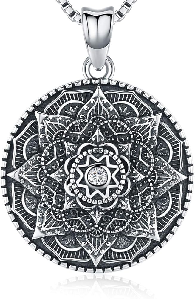 Amazon.com: Friggem Sterling Silver Mandala Necklace Flower of