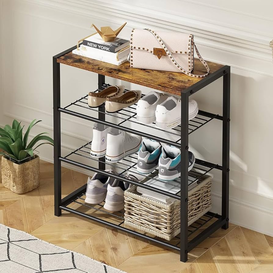 Amazon｜Potphieé シューズラック 靴棚 下駄箱 4段 幅60 スチール