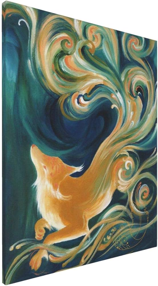 Amazon.co.jp: 絵画 九尾の狐 装飾画 壁掛け油彩画抽象画現代ポップ