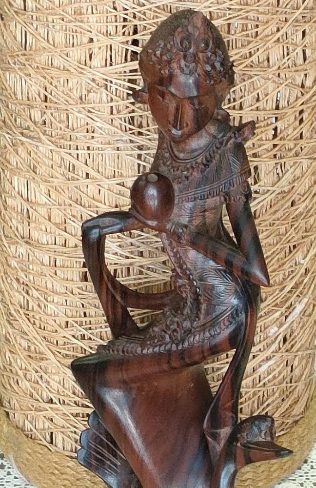 Amazon.co.jp: 置物 インドネシア置物 インドネシア バリ島 縞黒檀女神