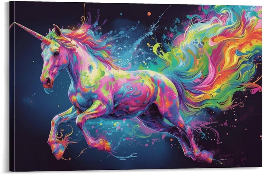 Amazon.co.jp: 絵画 カラフルなユニコーン アートパネル ポスター 奇妙