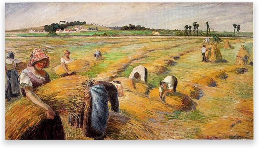 Amazon.co.jp: 額装. カミーユ・ピサロ「収穫」キャンバスに複製