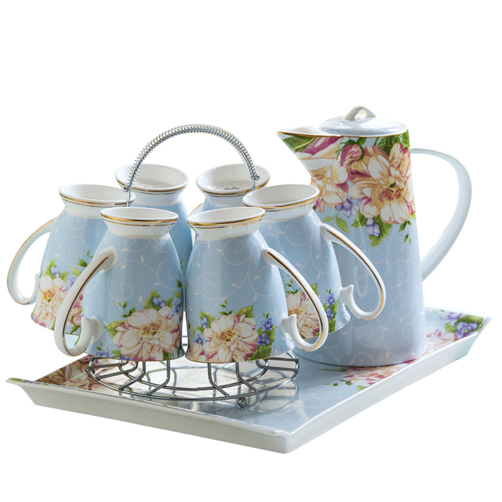 Amazon｜花柄 陶器ティーセット 洋風 急須 湯呑みセット セラミック