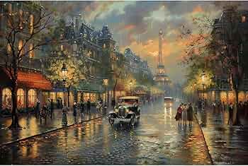 Amazon.co.jp: 雨のパリのアートワーク、大学の教師が手描きした