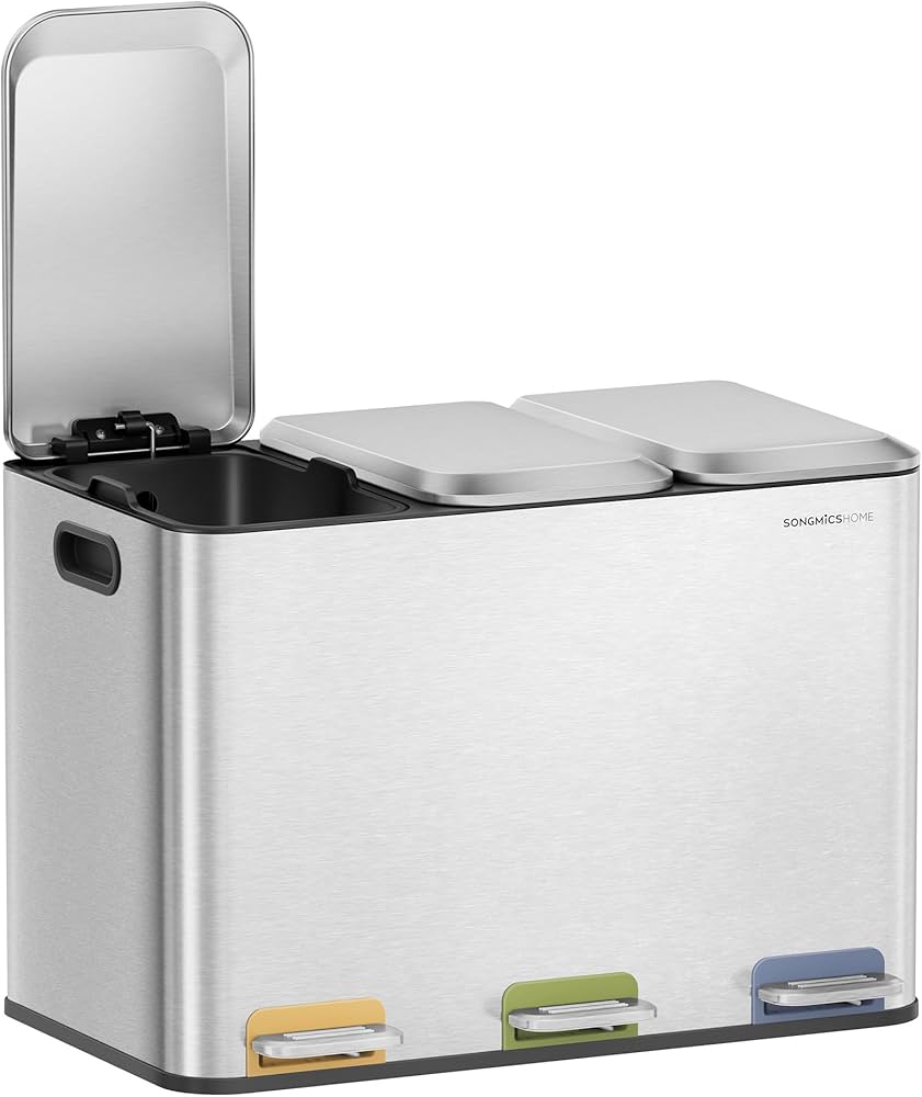 Amazon.co.jp: SONGMICS ゴミ箱 分別 3連 3x15L 横型ダストボックス 蓋
