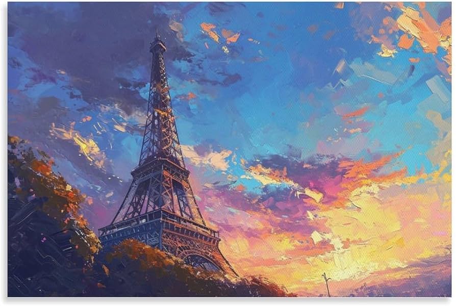 Amazon.co.jp: 絵画 パリのエッフェル塔の下で夕日を眺めるインテリア
