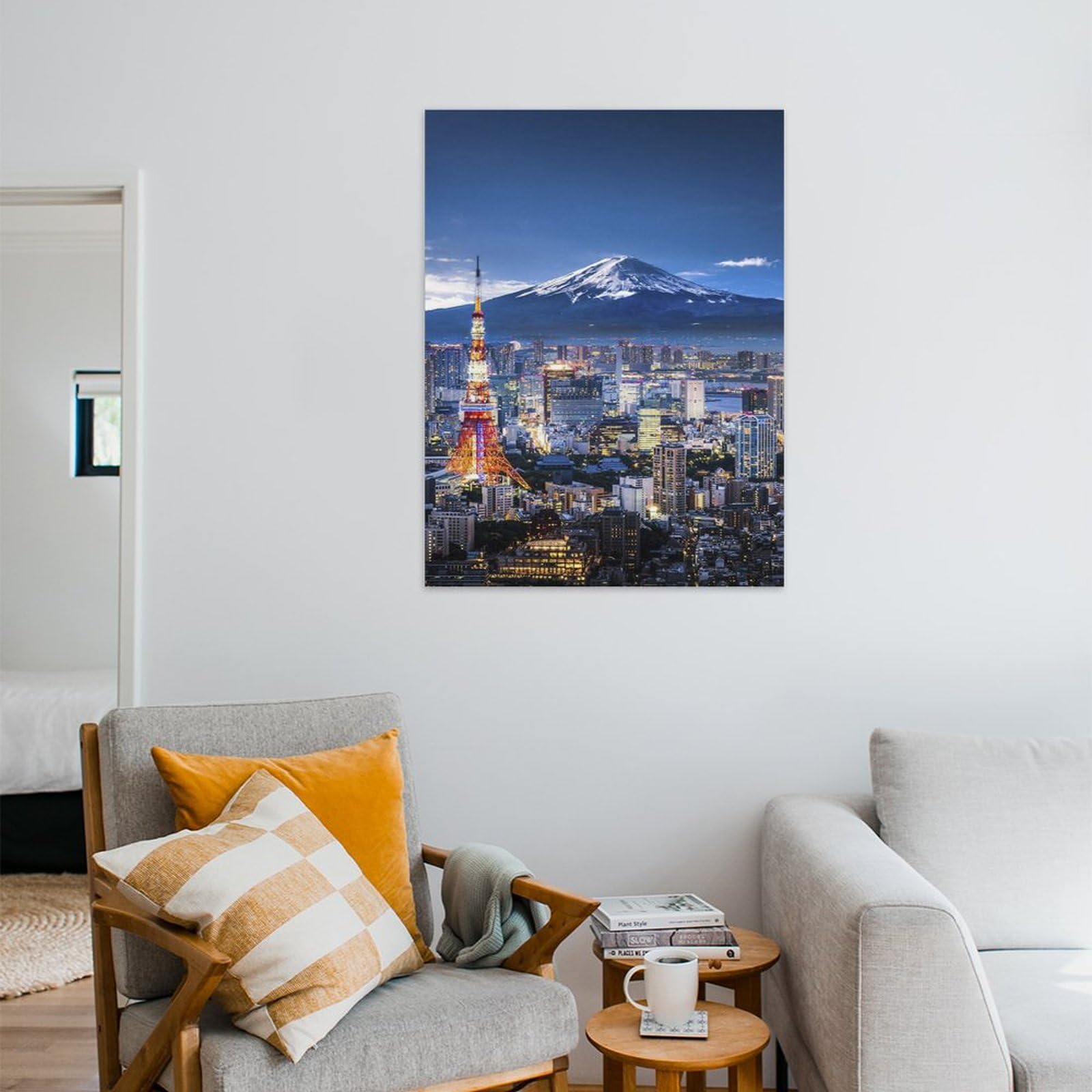 Amazon.co.jp: 絵画 東京タワーと富士山の夜景インテリア 絵画