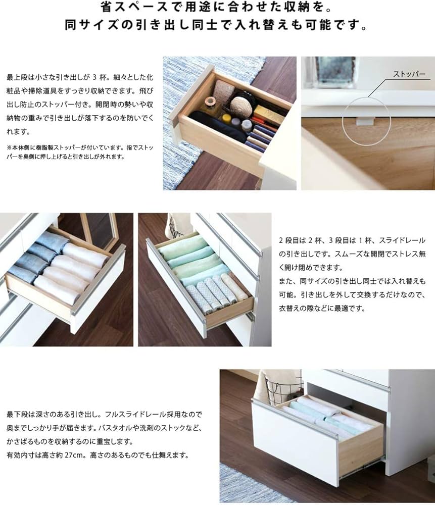 Amazon｜コンパクトチェスト 幅75cm×奥行45cm (ホワイト) シンプルな