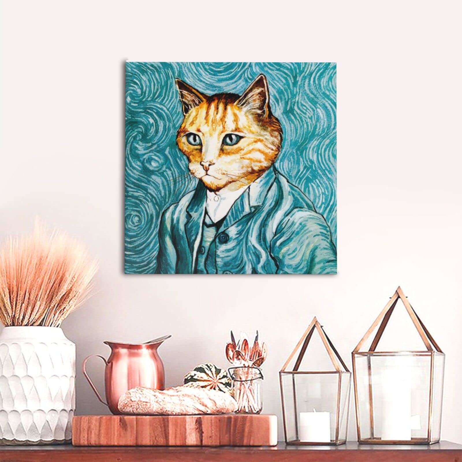 Amazon｜面白い 猫 ゴッホ 自画像 ネコ アートパネル アートフレーム