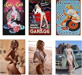 Amazon | メタルプレートセクシー 金髪美女 ブリキ看板 ポスター