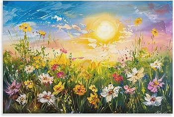 Amazon.co.jp: 絵画 太陽の光が花畑の花を照らします アートパネル