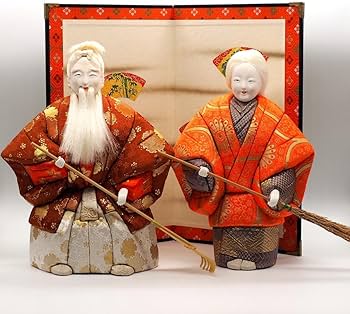 Amazon | 高砂人形 共白髪 本頭付 三五 正絹屏風付 | 木目込み人形