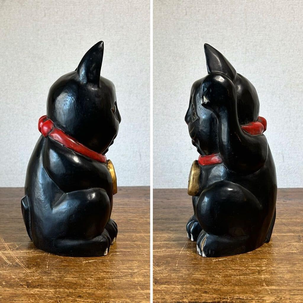 Amazon.co.jp: 時代 木彫 黒猫 招き猫 古美術 骨董 高さ24.5cm 縁起物