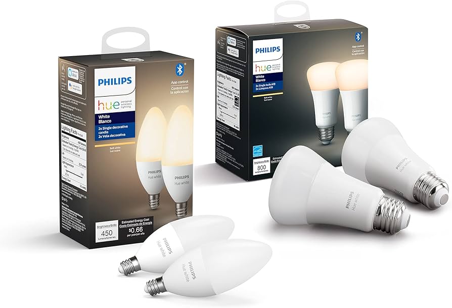 Philips Hue 2pk White A19 & 2pk White Candle Bulbs Bluetooth