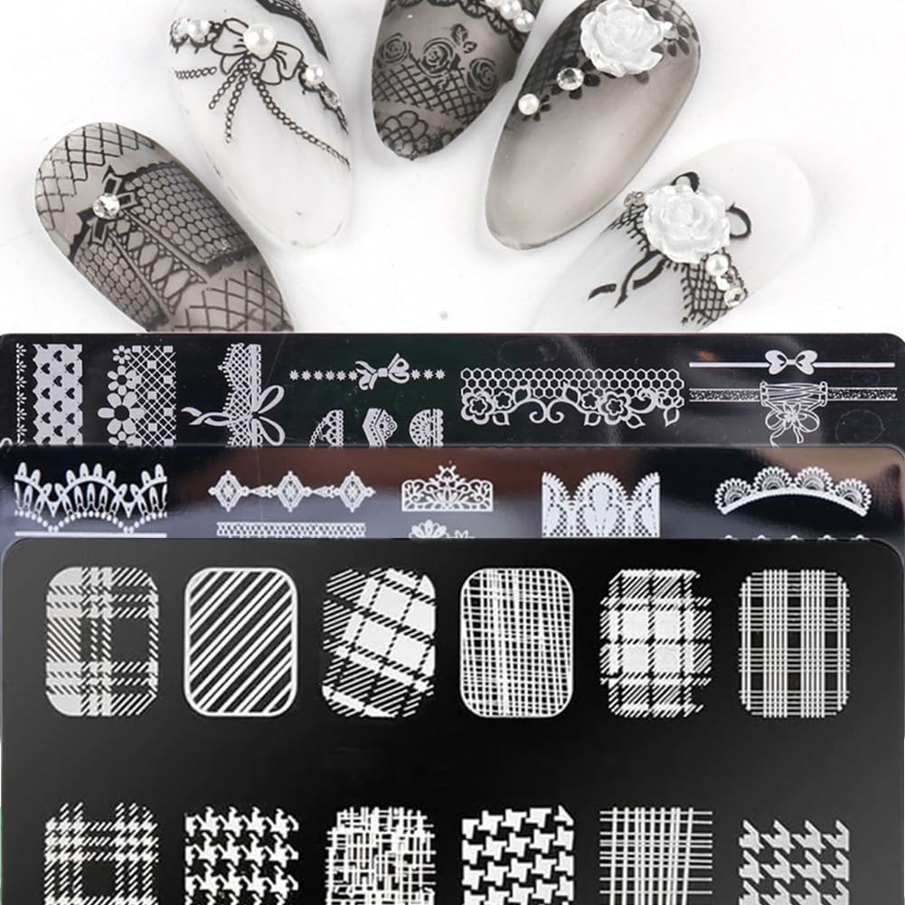 Amazon.co.jp: 3枚 ストライプ 千鳥格子 レース スタンプピング