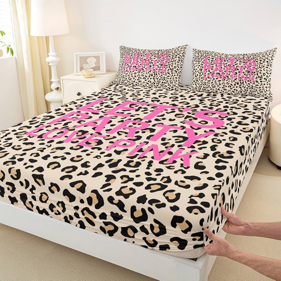 Amazon.co.jp: Homewish ヒョウ柄ボックスシーツ クイーンサイズ ラブ