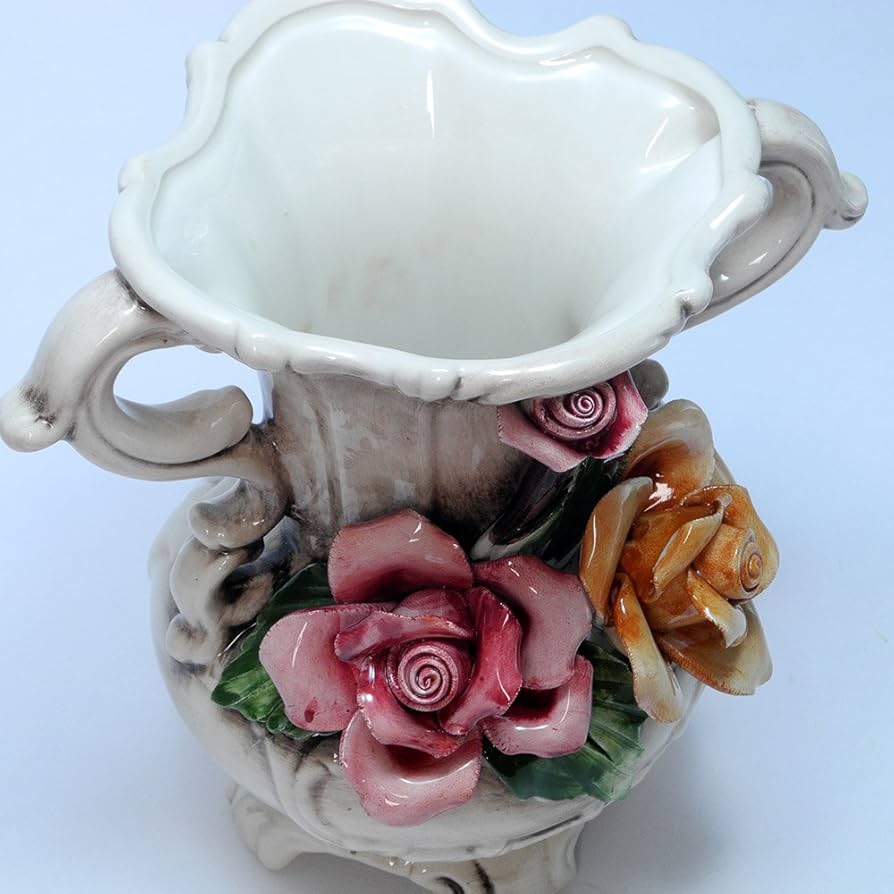 Amazon.co.jp: イタリア製 バラ 陶花 両手付 小 花瓶 カポディモンテ