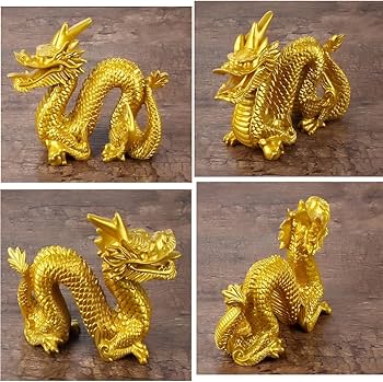 Amazon.co.jp: 龍 置物 風水 金龍 黄龍 開運 龍の置物 ミニ 真鍮