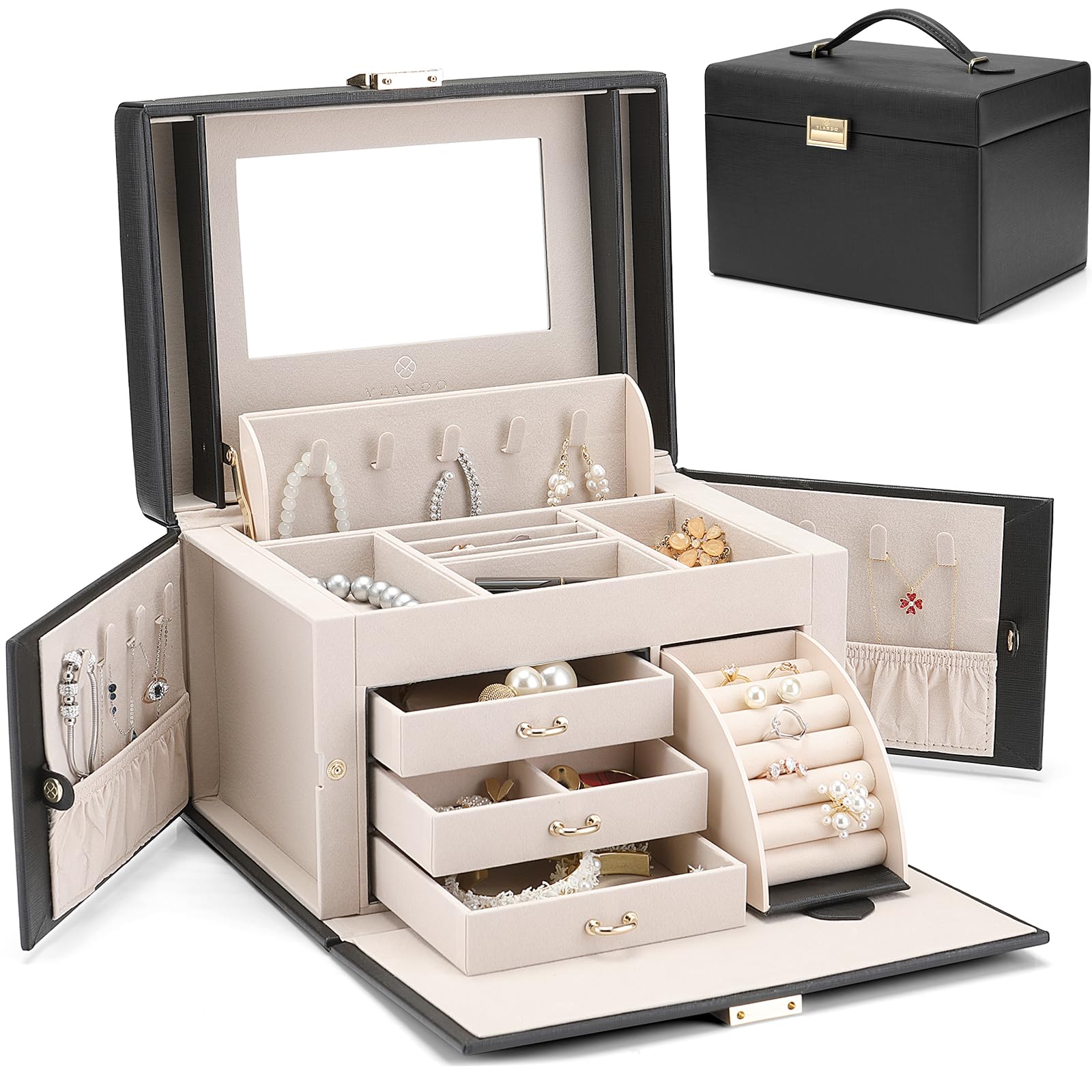 Amazon｜Vlando(ブランドウ) ジュエリーボックス フェイクレザー 中