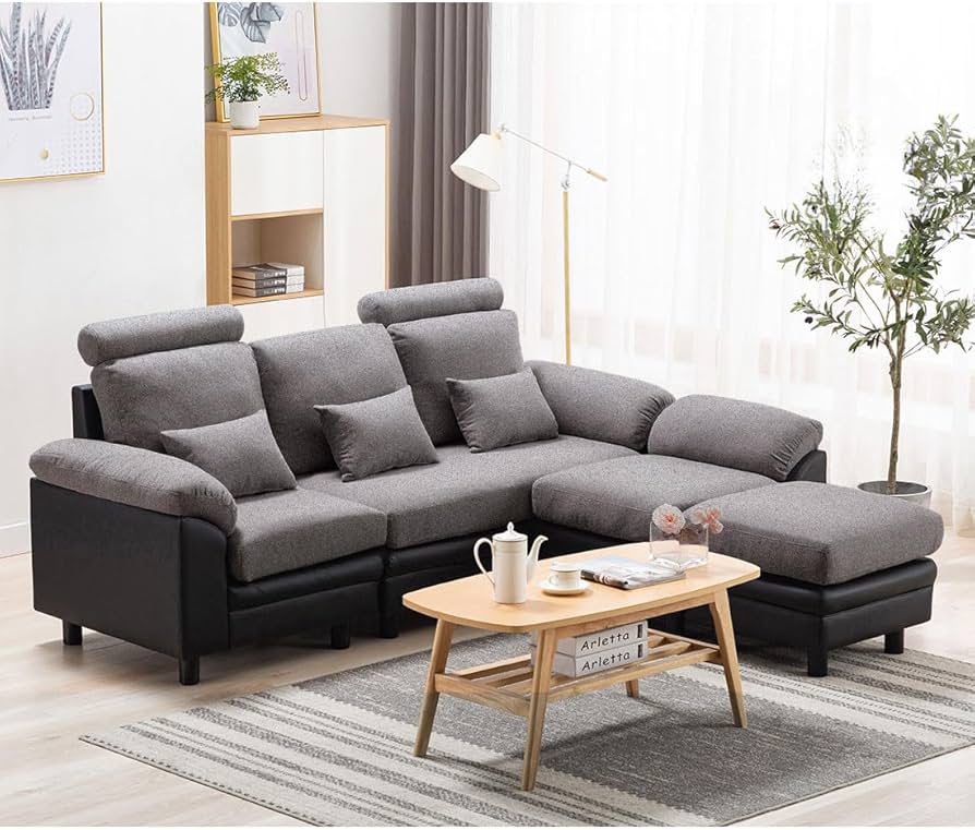 Amazon｜3人掛けカウチソファー 幅202cm コーナーソファー L字型