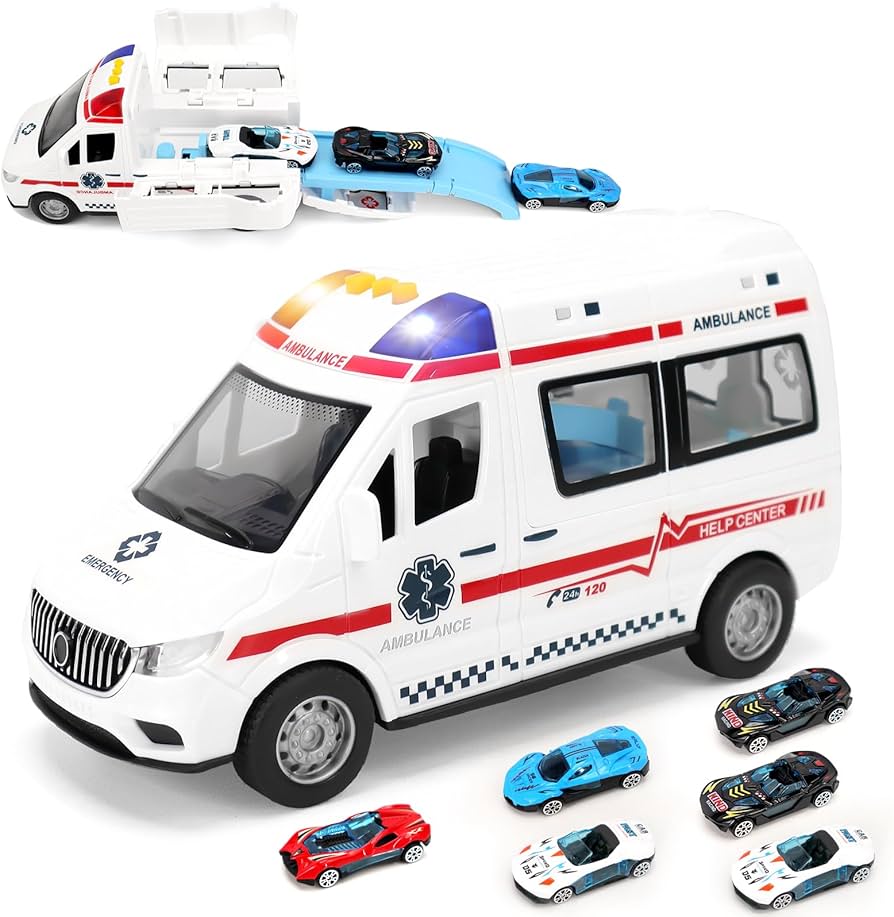Amazon.co.jp: Mercs－X 救急車おもちゃ 音と光 6台ミニカー付き
