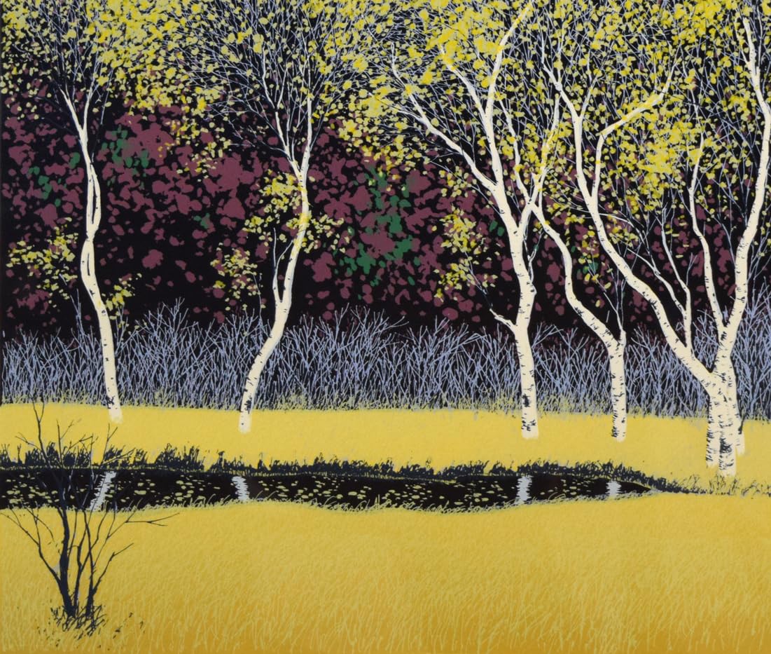 Amazon | 小暮 真望「拠水林の四季（秋）」シルクスクリーン版画 限定