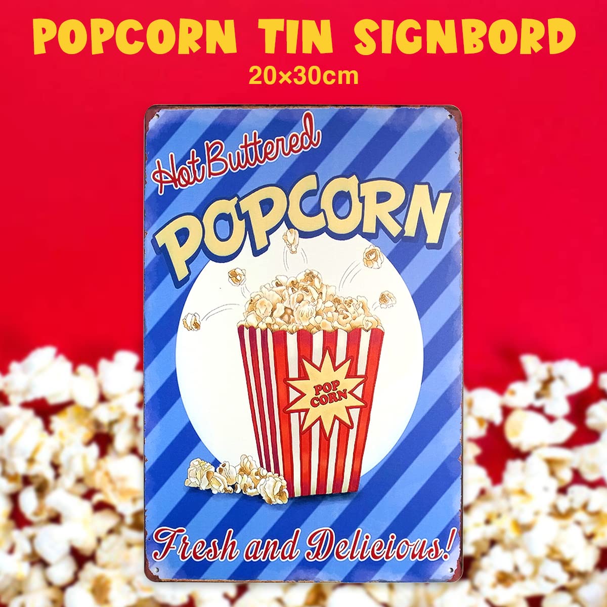 Amazon.co.jp: ポップコーン ブリキ看板 20cm×30cm 映画 アメリカ お