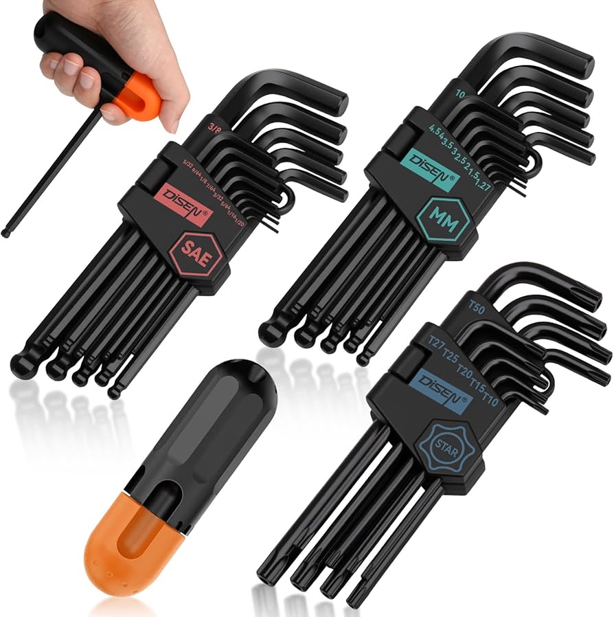 DISEN 36PC Allen Wrench Set, SAE & Metric Hex Key Set Torx Star