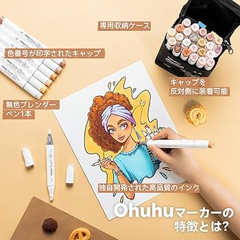 Amazon | Ohuhu マーカーペン 筆タイプ 24色 肌色系 プロ愛用 イラスト