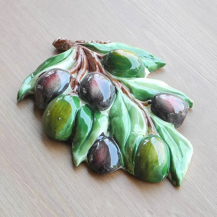 Amazon.co.jp: イタリア製 陶器 壁掛け ブラック オリーブ レリーフ