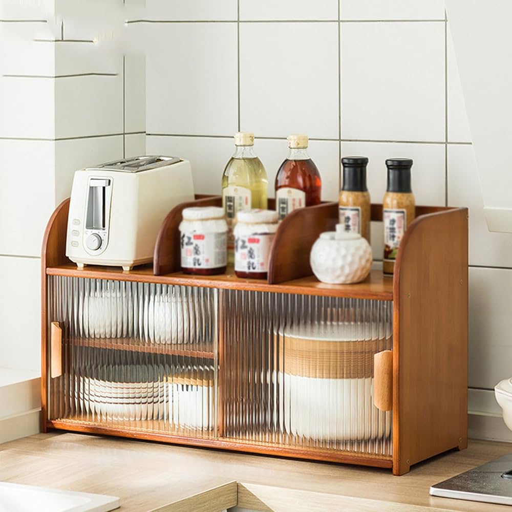 Amazon｜竹製キッチン収納棚 多機能カップ収納ラック コーヒーバー用