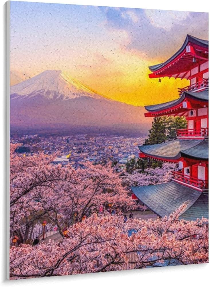 Amazon | 富士山と桜と五重塔 数字油絵 素晴らしい街並み 数字キット