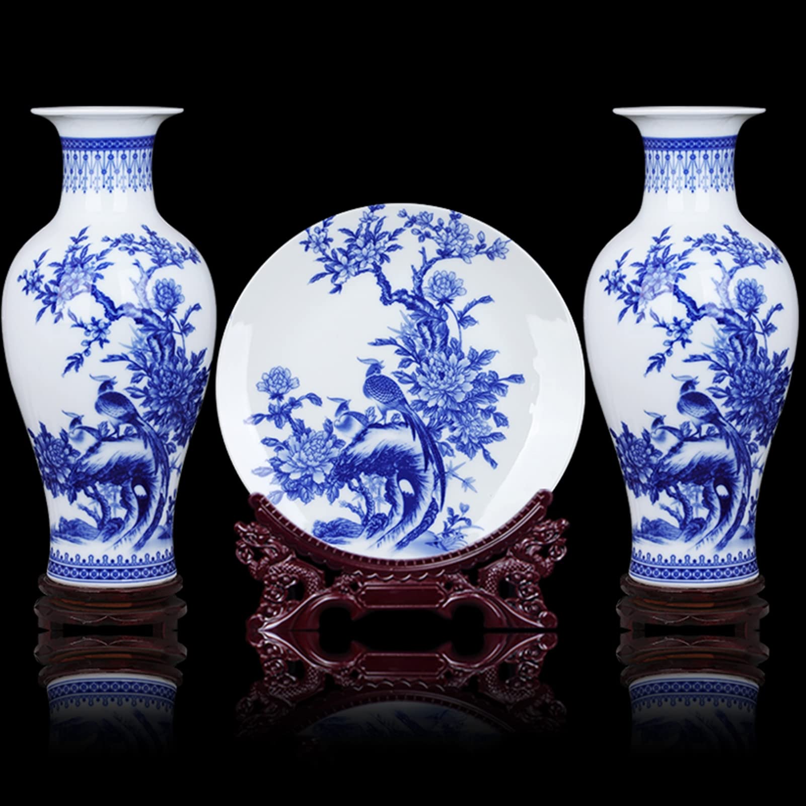 Amazon.co.jp: 3点セット陶製花瓶景徳鎮青白磁花瓶中国風エントランス