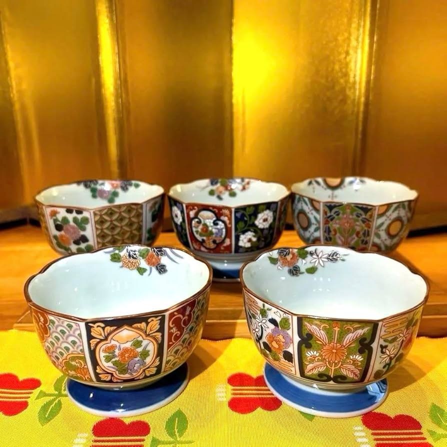 Amazon.co.jp: 有田焼 清秀窯 金彩古伊万里 脚付高台小鉢 5客セット 絵