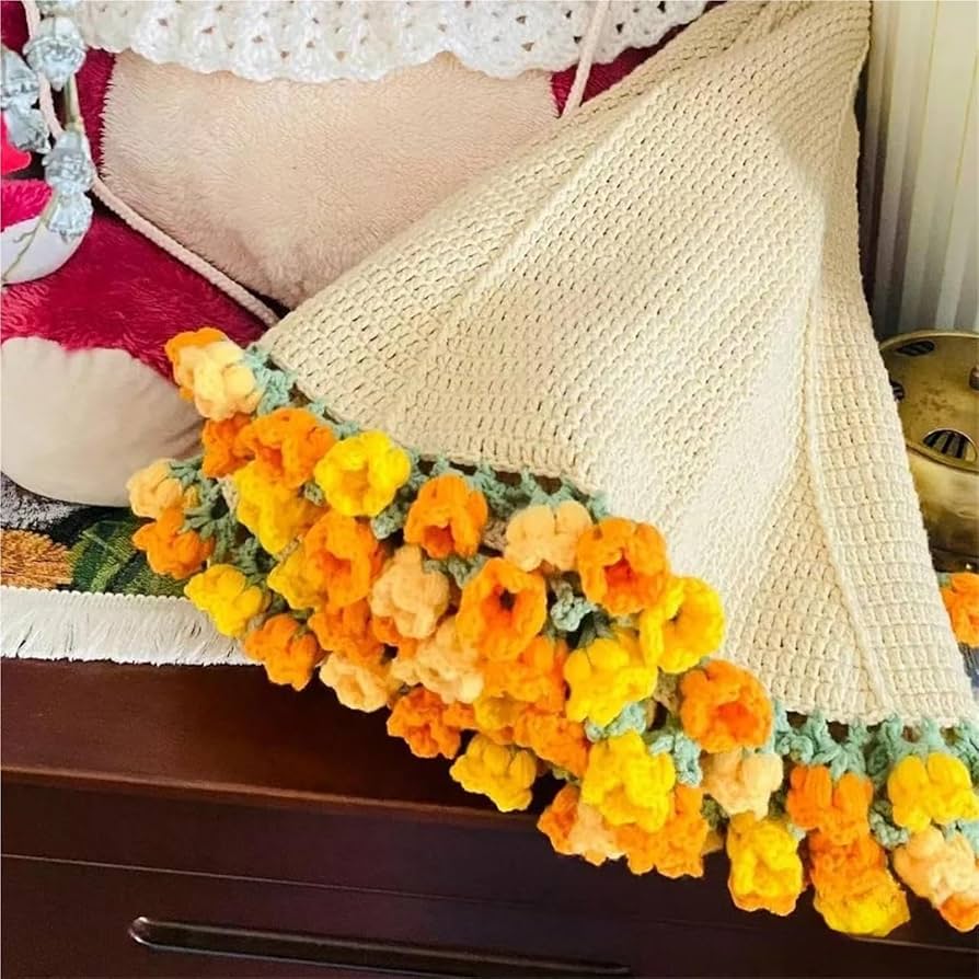 Amazon｜31.5/43.3インチのブーケブランケット、完成品かぎ針編みの花