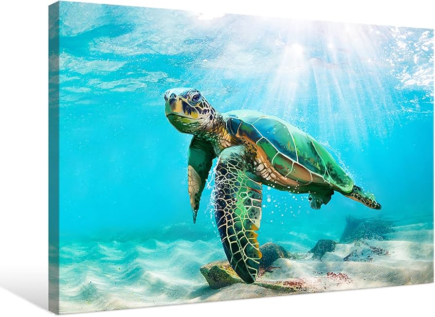 Amazon.co.jp: JAPO ART 緑 ウミガメ 壁装飾 トロピカルキャンバス