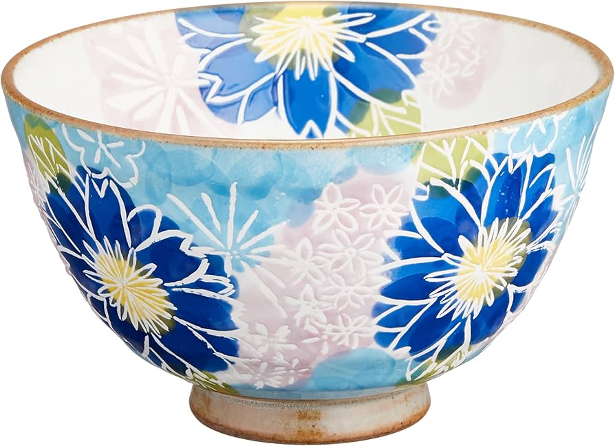 Amazon｜奥川陶器 波佐見焼 お茶碗 ご飯茶碗 飯碗 大 花更紗 青 ブルー