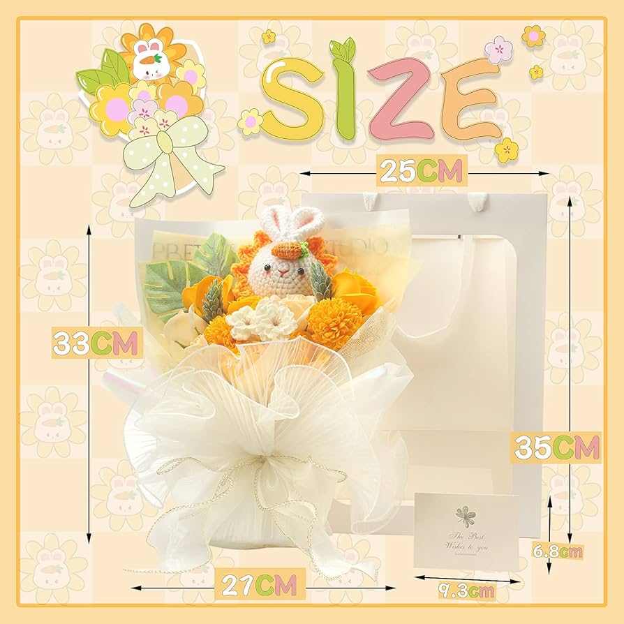 Amazon｜LOZIZI 編みウサギ花束 ぬいぐるみブーケ ソープフラワー 石鹸