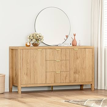 Amazon.co.jp: 【幅118cm】木製 収納キャビネット 扉付き チェスト