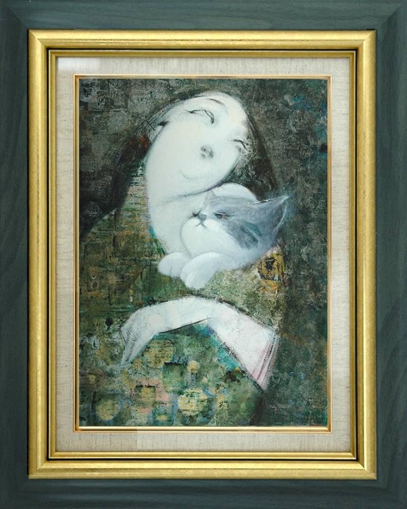 油絵 菅家令子 絵 絵画 インテリア F4-090718 可愛い子猫と女の子 油絵