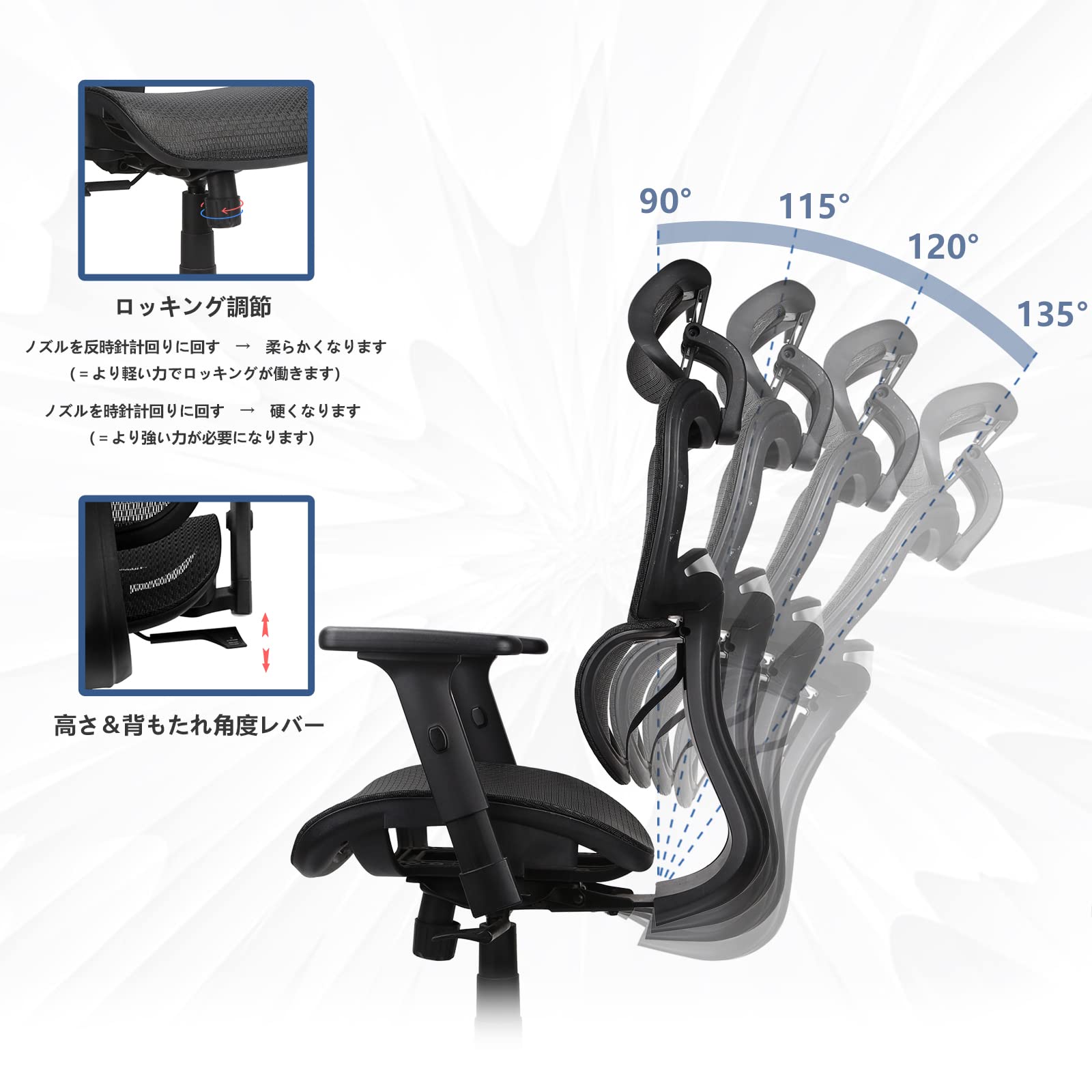 Amazon.co.jp: Komene オフィスチェア 人間工学椅子 メッシュ チェア